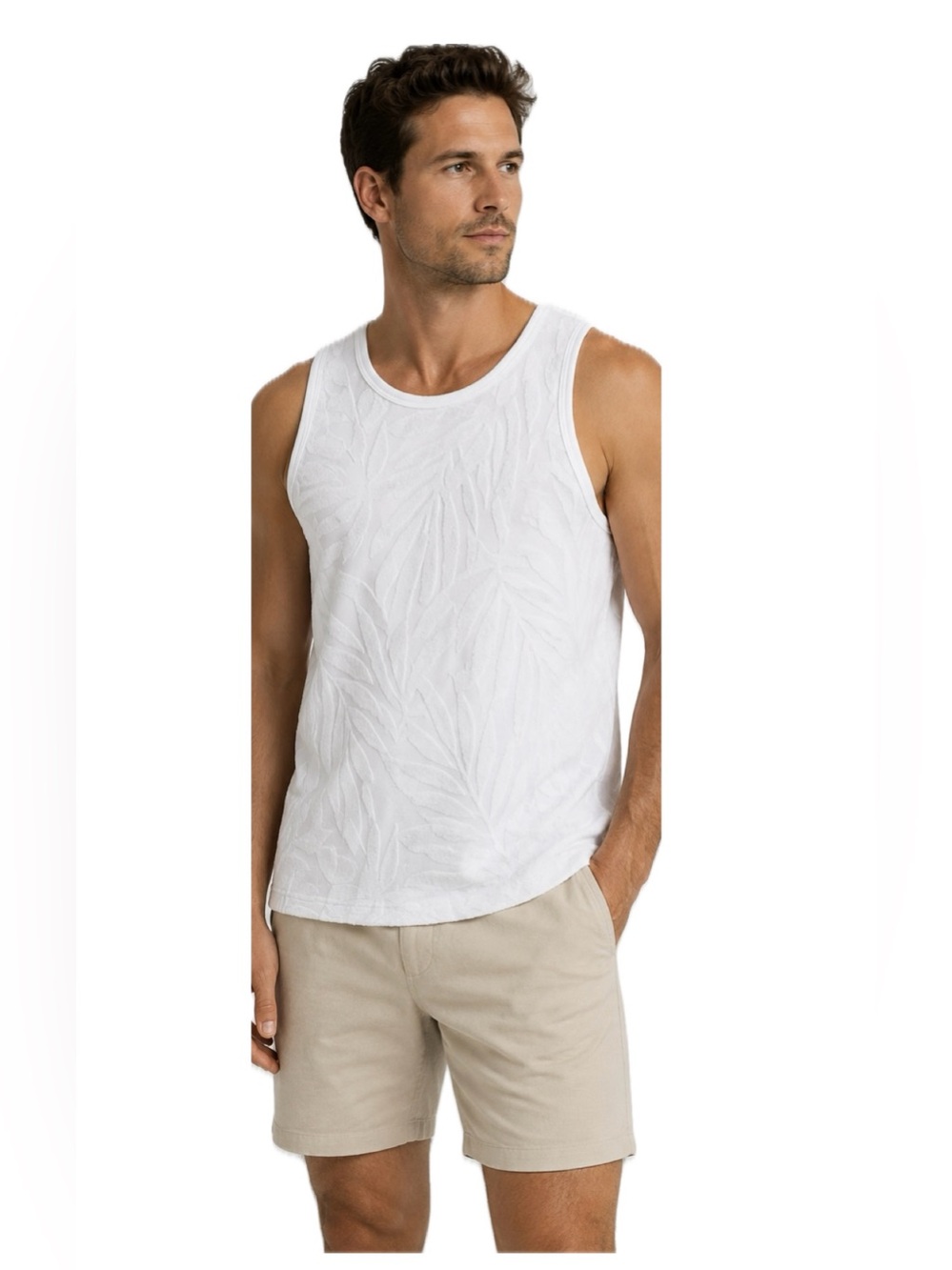 Kenneth Cole Terry Cloth Tank Top White Textured Palm Print Sleeveless Medium
